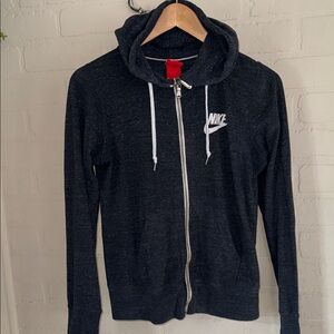 Nike Charcoal Zip-Up Hoodie with White Logo pockets sweatshirt lightweight med